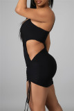 Pink Fashion Sexy Solid Hollowed Out Backless Spaghetti Strap Sleeveless Dress