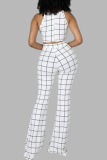 White Casual Plaid Patchwork Spaghetti Strap Sleeveless Two Pieces