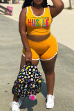 Yellow Fashion Casual Letter Print Vests U Neck Sleeveless Two Pieces