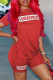 Red Fashion Casual Letter Print Basic O Neck Short Sleeve Two Pieces