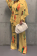 Yellow Casual Print Patchwork Turndown Collar Long Sleeve Two Pieces