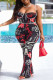 Black Fashion Sexy Print Backless Spaghetti Strap Regular Jumpsuits