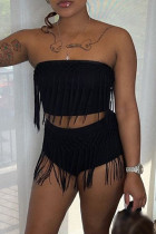 Black Fashion Sexy Solid Tassel Backless Swimwears
