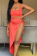 Tangerine Red Sexy Solid Patchwork U Neck Sleeveless Two Pieces