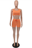 Pink Casual Sportswear Solid Vests U Neck Sleeveless Two Pieces