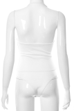 White Sexy Vacation Solid Patchwork Swimwears