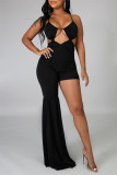 Rose Red Fashion Sexy Solid Hollowed Out Backless Spaghetti Strap Irregular Regular Jumpsuits