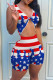 Red Blue Fashion Sexy Print Hollowed Out V Neck Skinny Romper
