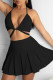 Black Casual Solid Bandage Patchwork Halter Two Pieces