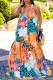 Blue Yellow Sexy Print Patchwork Spaghetti Strap Printed Dress Dresses
