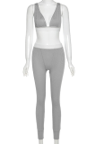 Pink Sportswear Solid Patchwork V Neck Sleeveless Two Pieces
