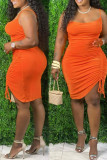 Tangerine Red Daily Solid U Neck A Line Dresses