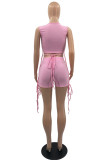 Pink Casual Solid Vests O Neck Sleeveless Two Pieces