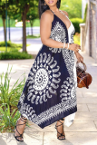 Black Sexy Print Halter Irregular Dress Dresses