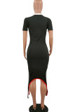 Purple Casual Solid Patchwork O Neck Irregular Dress Dresses