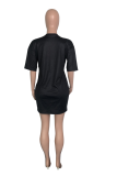Black Casual Print Patchwork O Neck Straight Dresses