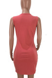 Red Sexy Solid Ripped Hollowed Out Patchwork O Neck Pencil Skirt Dresses