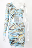 Colour Sexy Print Hollowed Out Pencil Skirt Dresses