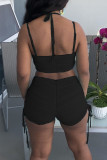 Pink Casual Solid Patchwork Fold Spaghetti Strap Sleeveless Two Pieces