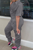 Pink Fashion Casual Solid Basic Turndown Collar Regular Jumpsuits