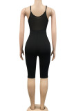 Rose Red Sexy Solid Hollowed Out Patchwork See-through Spaghetti Strap Skinny Rompers