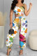 White Casual Print Patchwork Asymmetrical U Neck Sleeveless Two Pieces