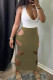 Army Green Sexy Solid Hollowed Out Patchwork V Neck Pencil Skirt Dresses