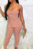 Pink Casual Solid Patchwork Strapless Sleeveless Two Pieces