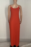 Red Casual Solid Patchwork Spaghetti Strap Straight Dresses