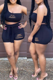 Light Purple Sexy Casual Solid Ripped Bandage One Shoulder Sleeveless Two Pieces