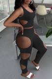 Pink Fashion Sexy Solid Hollowed Out U Neck Sleeveless Two Pieces