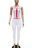 White Sexy Solid Hollowed Out Patchwork Frenulum Halter Skinny Jumpsuits