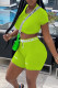 Fluorescent Green Casual Print Patchwork O Neck Short Sleeve Two Pieces