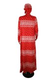 Red Sexy Print Hollowed Out Patchwork Swimwears