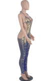 Blue Sexy Solid Hollowed Out Halter Skinny Jumpsuits
