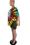 Red Casual Print Patchwork O Neck Short Sleeve Two Pieces