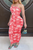 Red Sexy Patchwork Tie-dye Spaghetti Strap Dresses