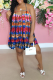 Red Sexy Print Patchwork Halter Cake Skirt Dresses