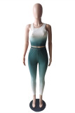 Blue Casual Sportswear Gradual Change Print Vests Pants O Neck Sleeveless Two Pieces