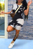 Black Sexy Print Patchwork O Neck Skinny Rompers