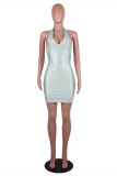 Light Color Fashion Sexy Solid Backless Halter Sleeveless Dress