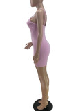 Pink Sexy Solid Patchwork U Neck Skinny Rompers