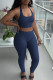 Gray Blue Casual Solid Bandage Patchwork Halter Sleeveless Two Pieces