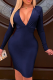 Royal Blue Sexy Solid Patchwork V Neck Pencil Skirt Dresses