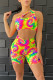 Multicolor Sportswear Print Hollowed Out Patchwork Oblique Collar Sleeveless Two Pieces
