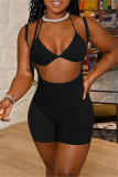 Red Fashion Sexy Solid Hollowed Out Spaghetti Strap Sleeveless Two Pieces