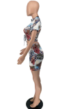 Black Sexy Print Hollowed Out Short Sleeve Two Pieces