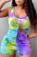 Purple Daily Print Tie-dye Fold O Neck Skinny Rompers