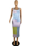 Multicolor Fashion Sexy Print Vests U Neck Sleeveless Dress