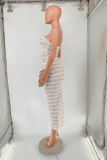 White Sexy Print Patchwork Strapless Pencil Skirt Dresses